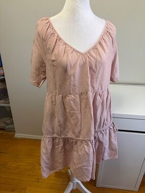 Madewell Linen Blend Lorelei Tiered Mini Dress Dusty Blush Size M‎